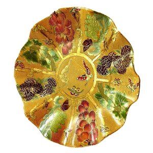VTG Chinese Gold Moriage Rose Fruit Medallion Porcelain Scalloped 10” Plate